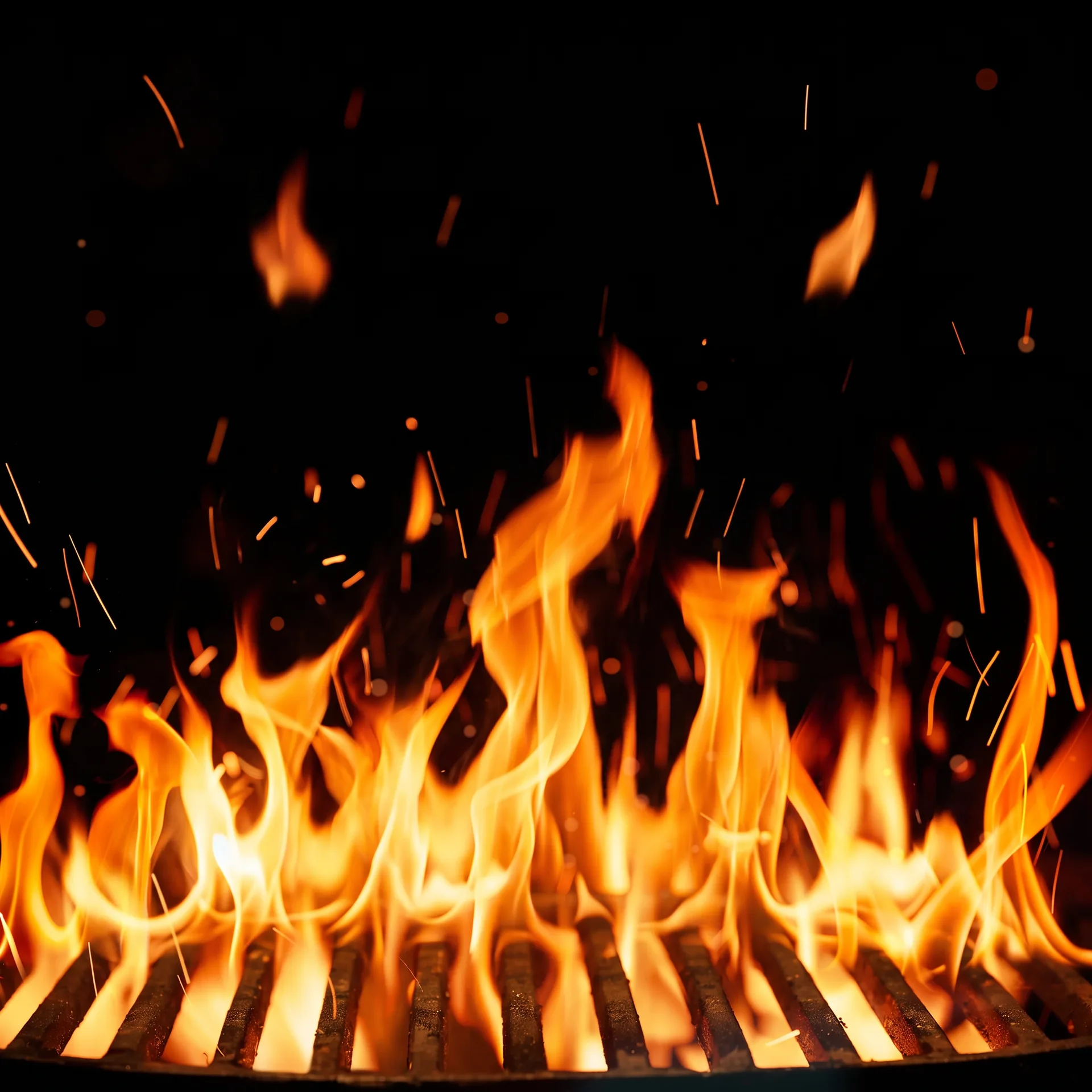 Flammen über dem Grillrost im Roomsteak Grillhouse – Restaurant in Starnberg